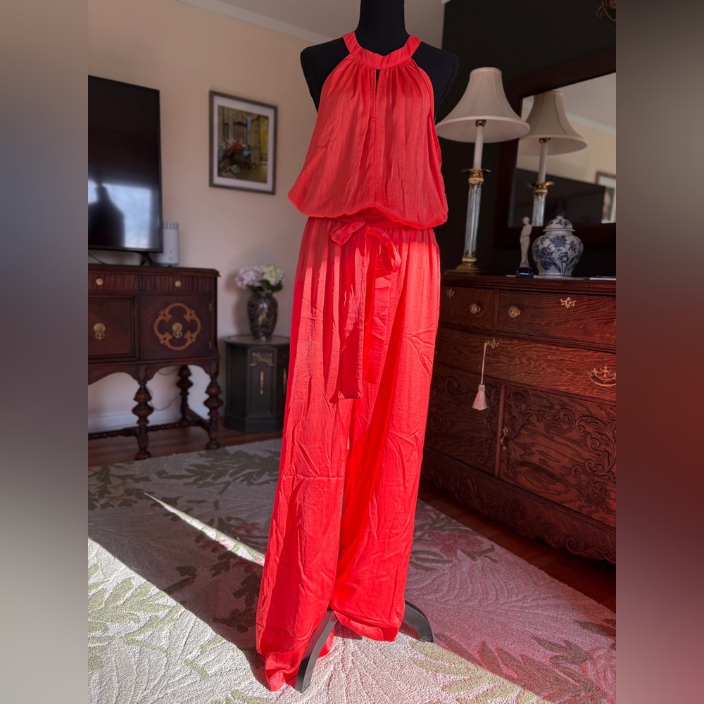 Tommy Hilfiger Halter Maxi Dress Size 16 Red Tie Waist Flowy